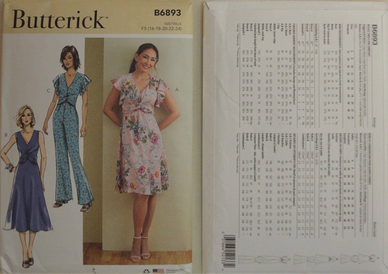 Buttericks Butterick Paper Sewing Pattern 6893