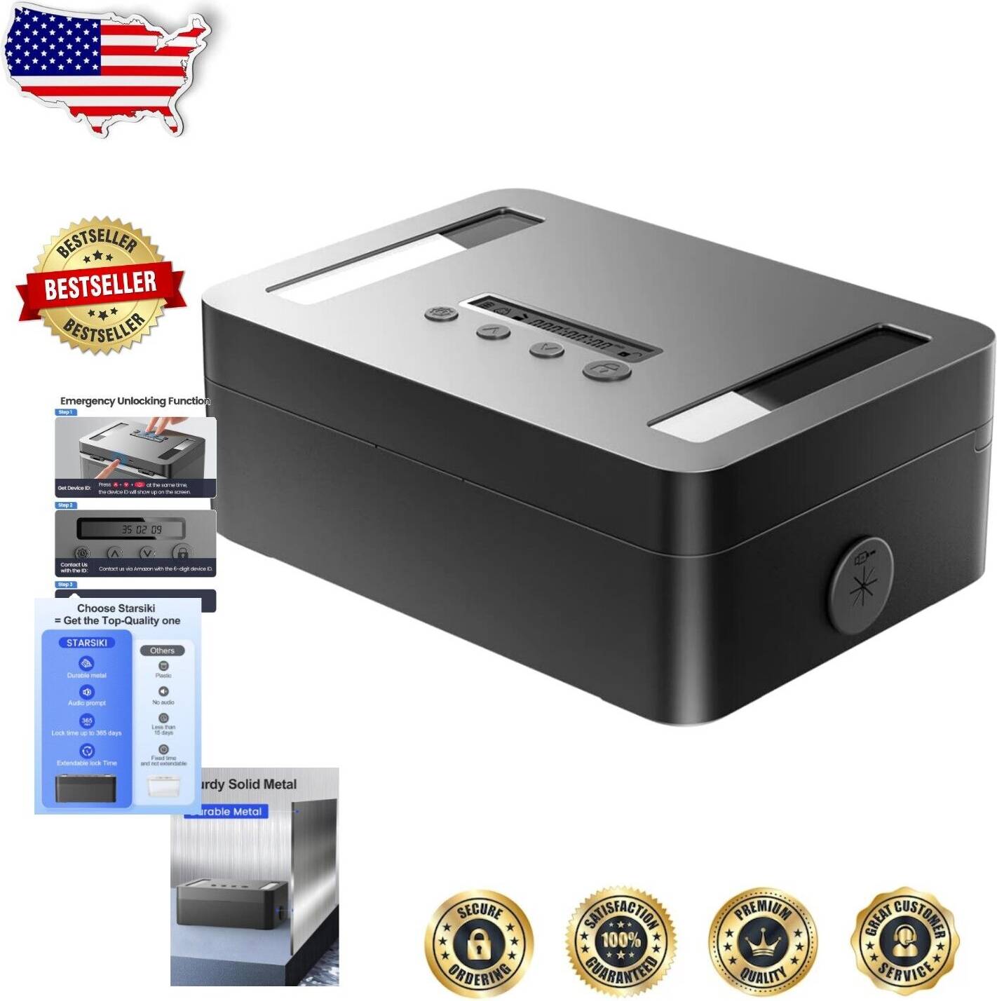 Small lock box Metal Time Lock Box USB C