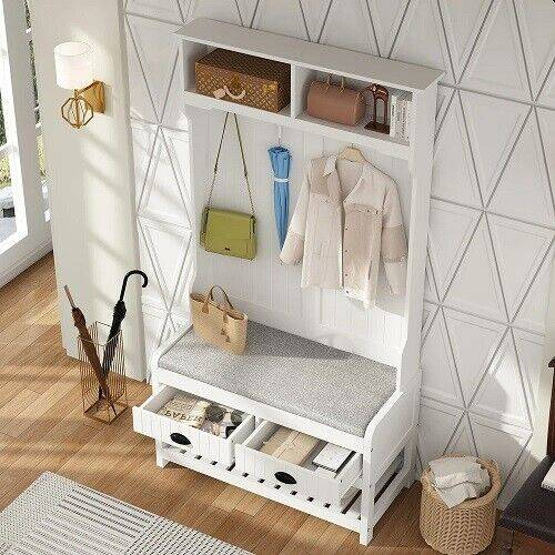 Coat rack shoe bench Timechee Bench Hall Tree Storage Shoe Entry Way Coat Rack White Hallway Furniture & Accessory