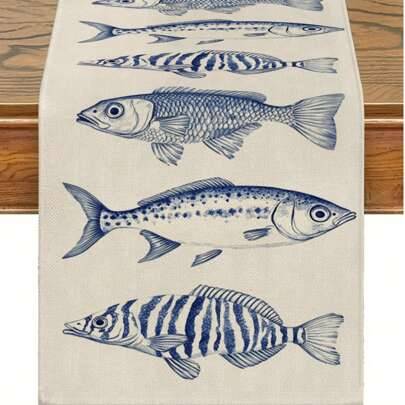 Shein Fish Pattern Table Runner 1pc Tablecloth