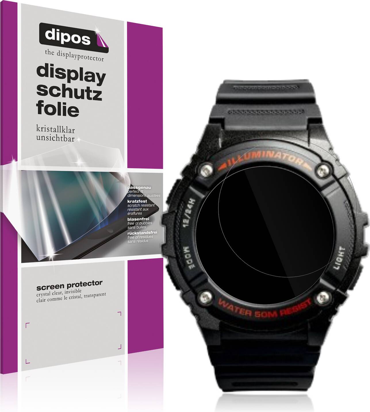 Dipos 6x Screen Protector for Casio W-2016H-1AV Rund Protection Crystal Clear