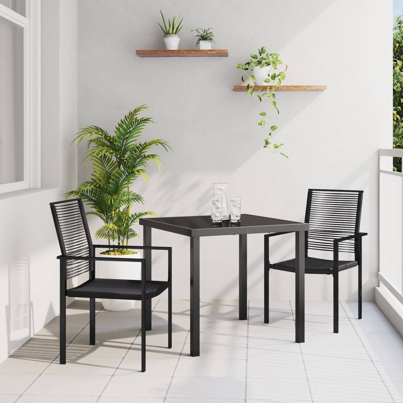 vidaXL 3-delars Trädgårdsdiningställning Svart PVC Rattan Matgrupp