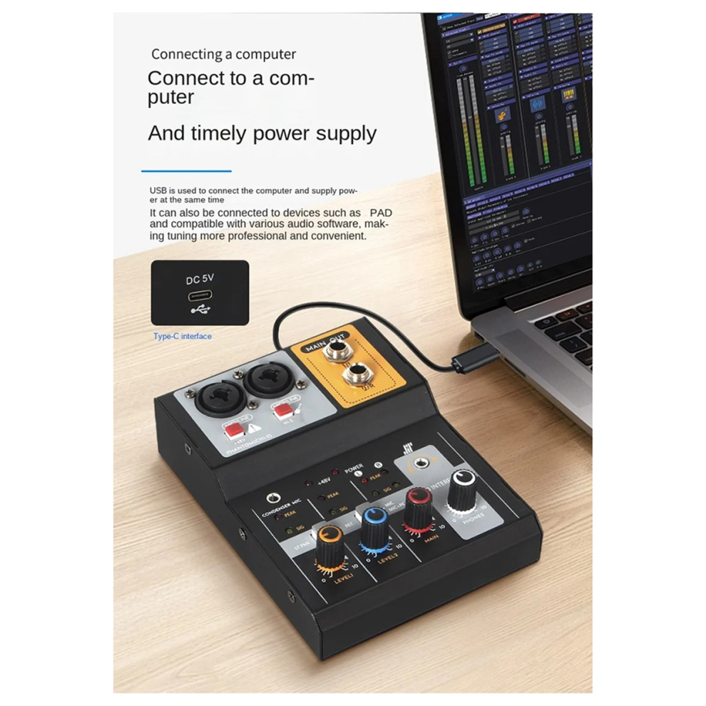 Spactz 2-Way Recording Mixer USB Computer External Sound Card DJ Mixer