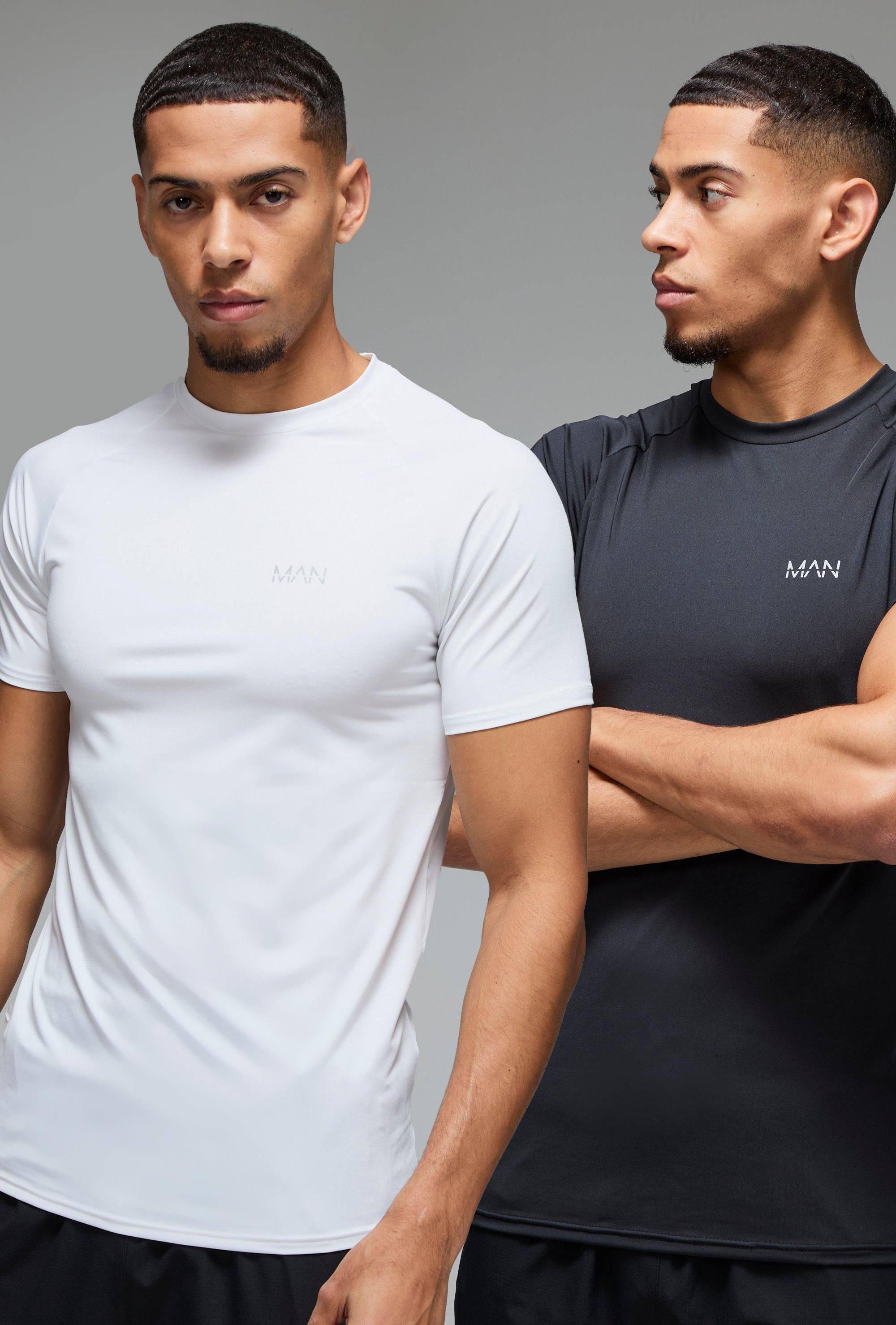 Muscle tshirt boohooMAN Man Active Muscle Fit Raglan Performance T-shirt 2 Pack - Multi
