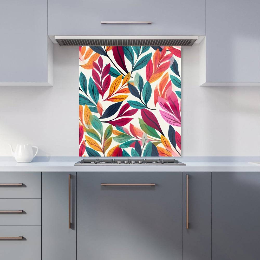 Warren Reed Bright Leaves Pattern Glass Splashback 65 x 60 cm Orange Splash Guard