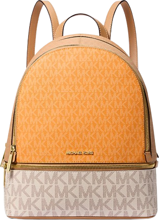 Michael Kors Rhea Medium Color Block Signature Logo Backpack - Pop Orange Multi