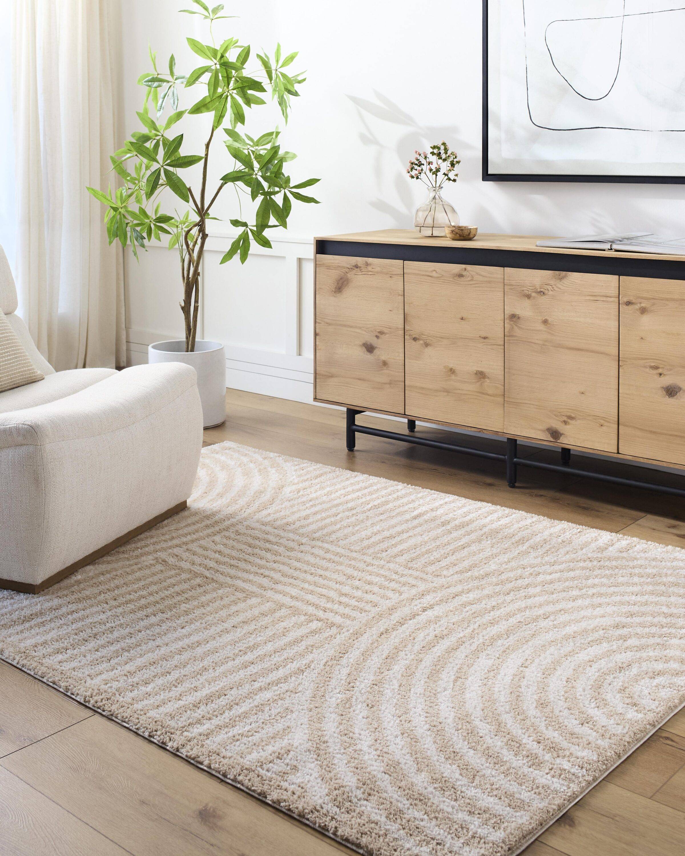 Livabliss Fossay Shag 5 x 7 ft Polyester Rectangular Indoor Mid-Century Modern Machine Washable Area Rug