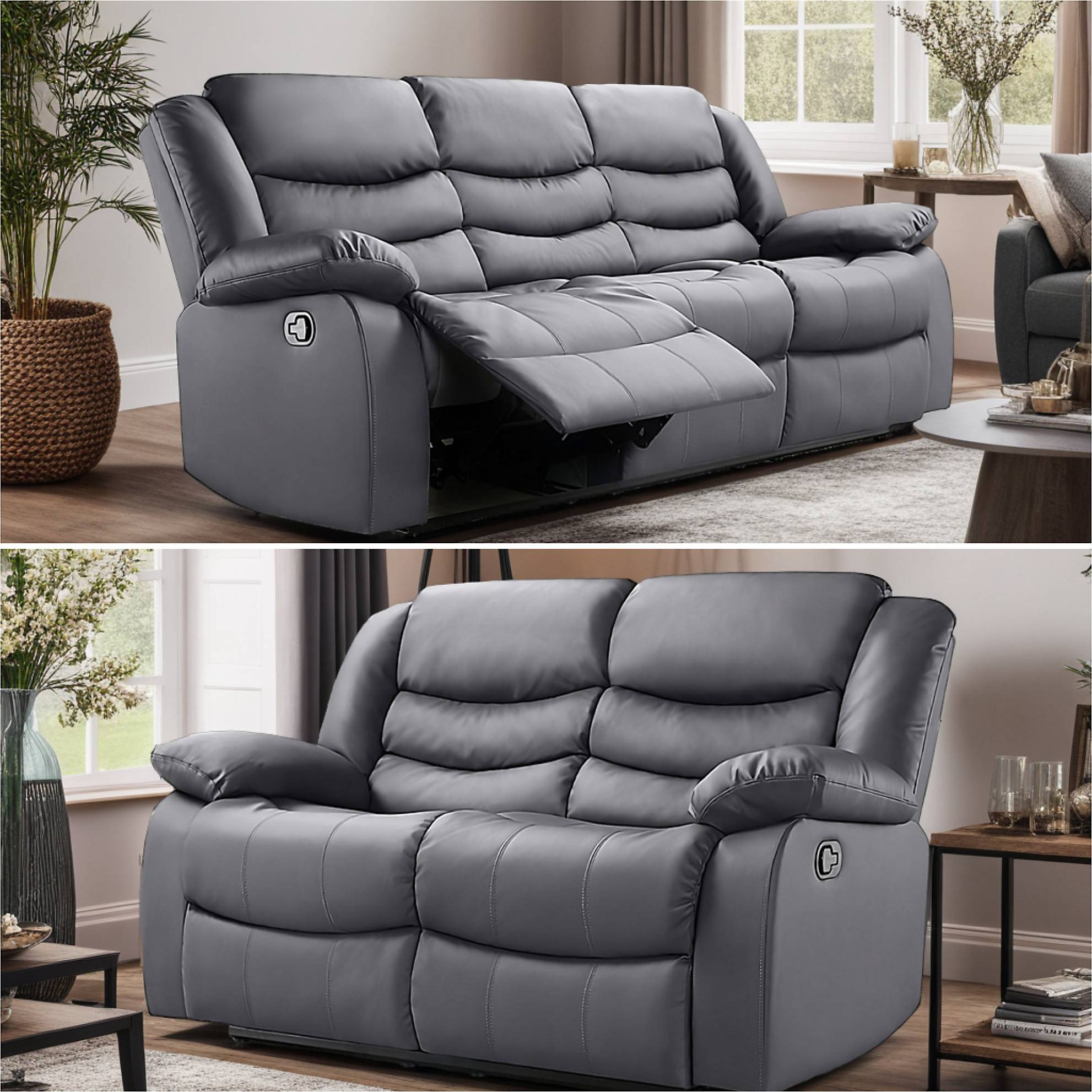 Recliner SquareBoxx Roma Recliner Leather Grey 3+2 Set Sofa