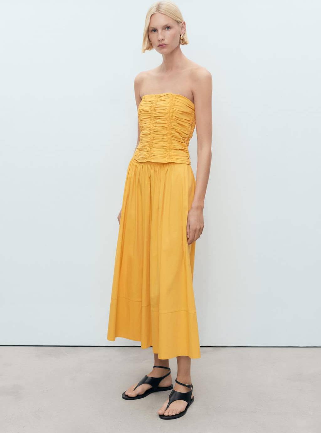 Mango Ruched Strapless Top - Mustard