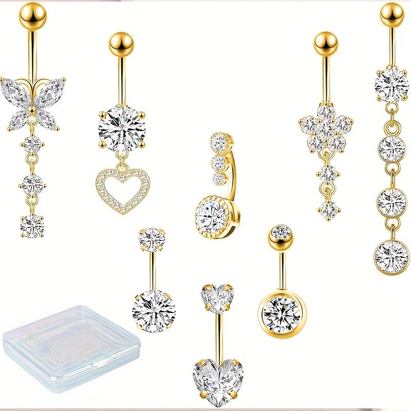 Temu 8pcs Dangle Belly Button Rings Set - Surgical Steel