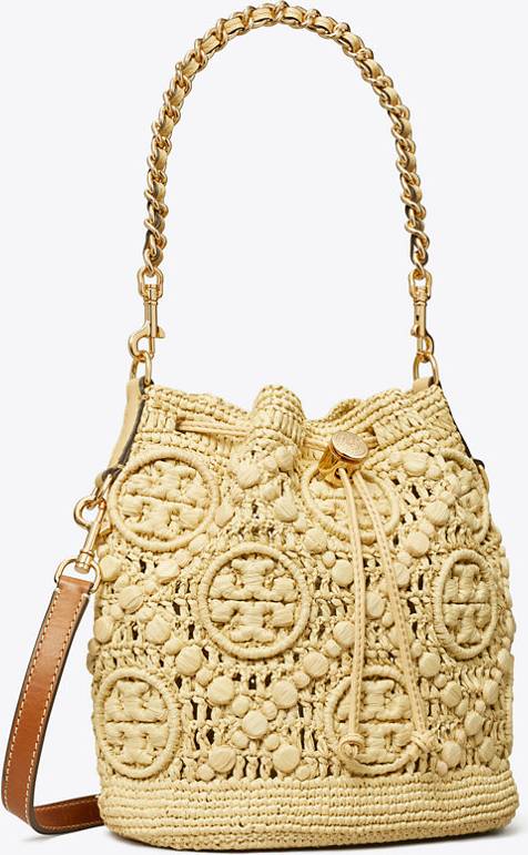 Tory Burch T Monogram Raffia Bucket Bag