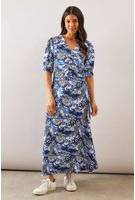 Wallis Mixed Leopard Print Ruched Midi Dress - Blue