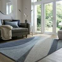 Dunelm Wave Abstract Carved Rug Blue