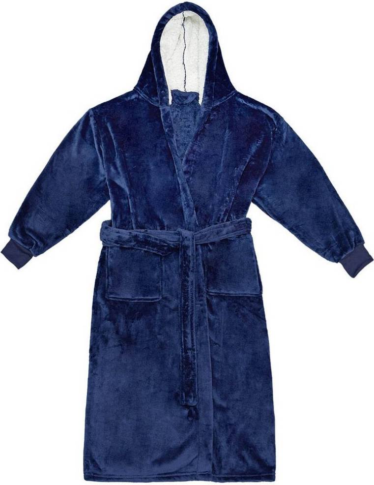 Hooded Cuffed Robe - Navy