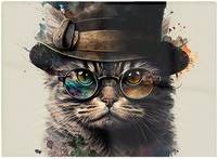 Warren Reed Cat With Glasses And Hat Splashart Multi One Size Chopping Board 40cm