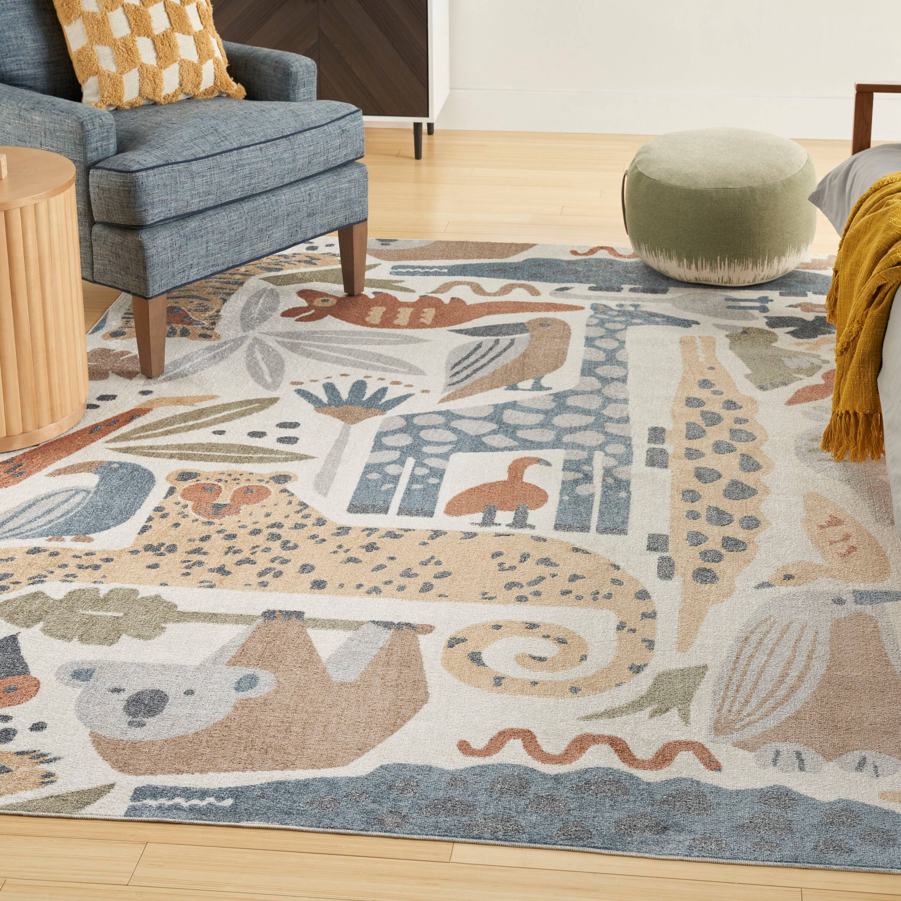 Nourison Astra Machine Washable 8 x 10 ft Loomed Polyester Ivory Rectangular Indoor Machine Area Rug White