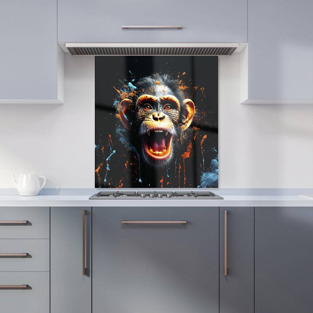 Warren Reed Warren Reed Designer Splashart Monkey Face Glass 75 x 70 cm Orange Splash Guard