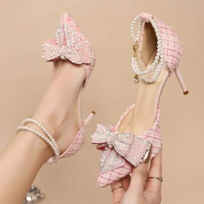 High heels sandals Shein Pointed Toe Rhinestone Embellished High Heels Sandals - Spring/Summer