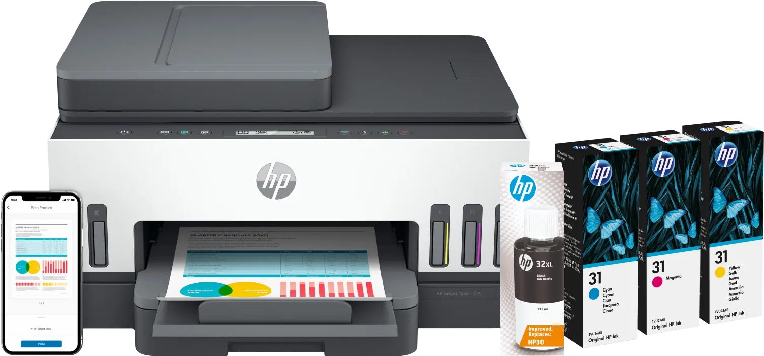 Hp smart tank HP Smart Tank 7305 + 1 Set Extra Inkt