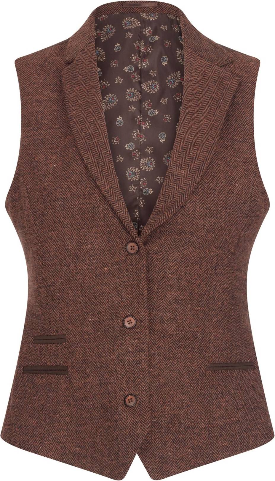 Infinity Leather Rostbrun Fiskbensull Tweed Rutig Väst - Brun