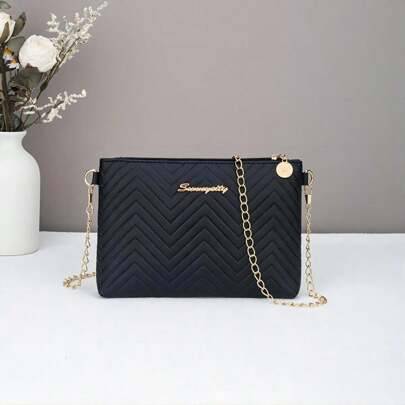 Shein Wavy Embossed Small Square Bag With Chain Strap - Distinct Textural Pattern