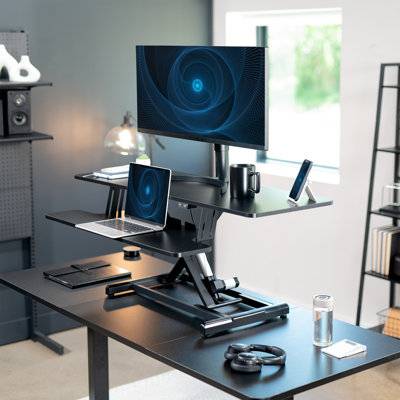Vivo adjustable desk Vivo Height Adjustable 48 Inch Standing Monitor Riser Writing Desk