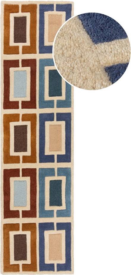Flair Rugs Retro Blocks Carved Wool Runner Blue