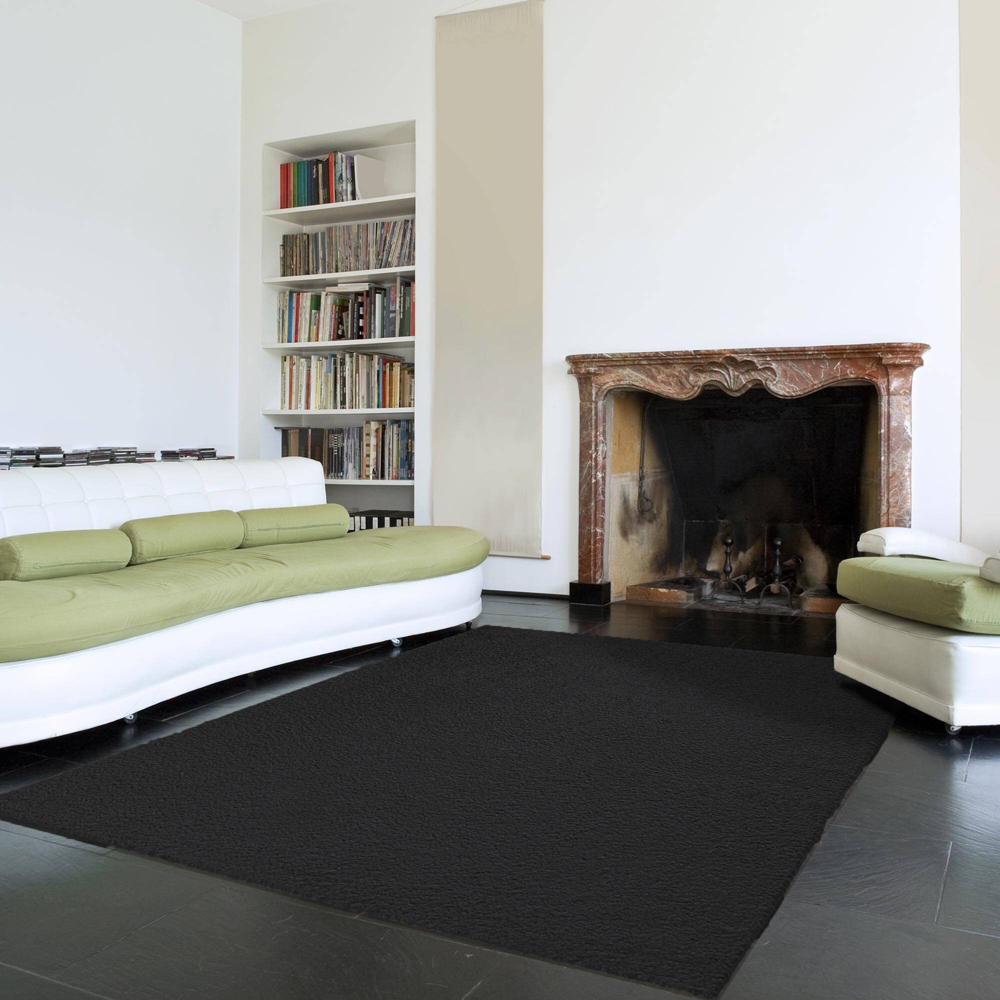 Ottomanson Non-Slip Shag Rug 3 x 5 ft Loomed Polyester Rectangular Black