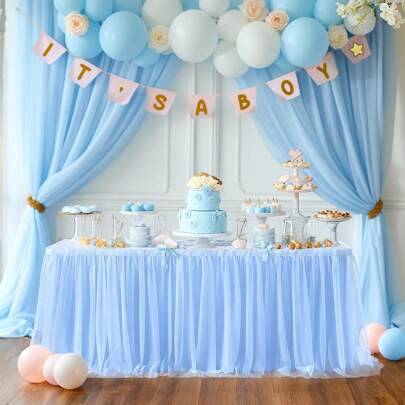 Shein Pale Sheer Ruched Lining 1 Pc Tablecloth Blue