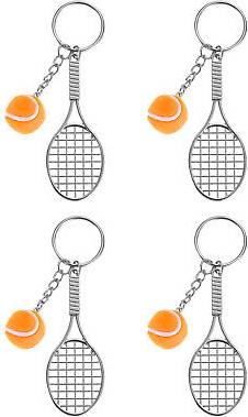 Uxcell Alloy Mini Tennis Racket With Ball Keychain - Orange