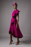 Coast One Shoulder Crepe Ruffle Midi Dress - Red