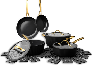 Thyme and table cookware set Thyme & Table Signature Ribbed 12-Piece Non-Stick Black Gold Cookware Set