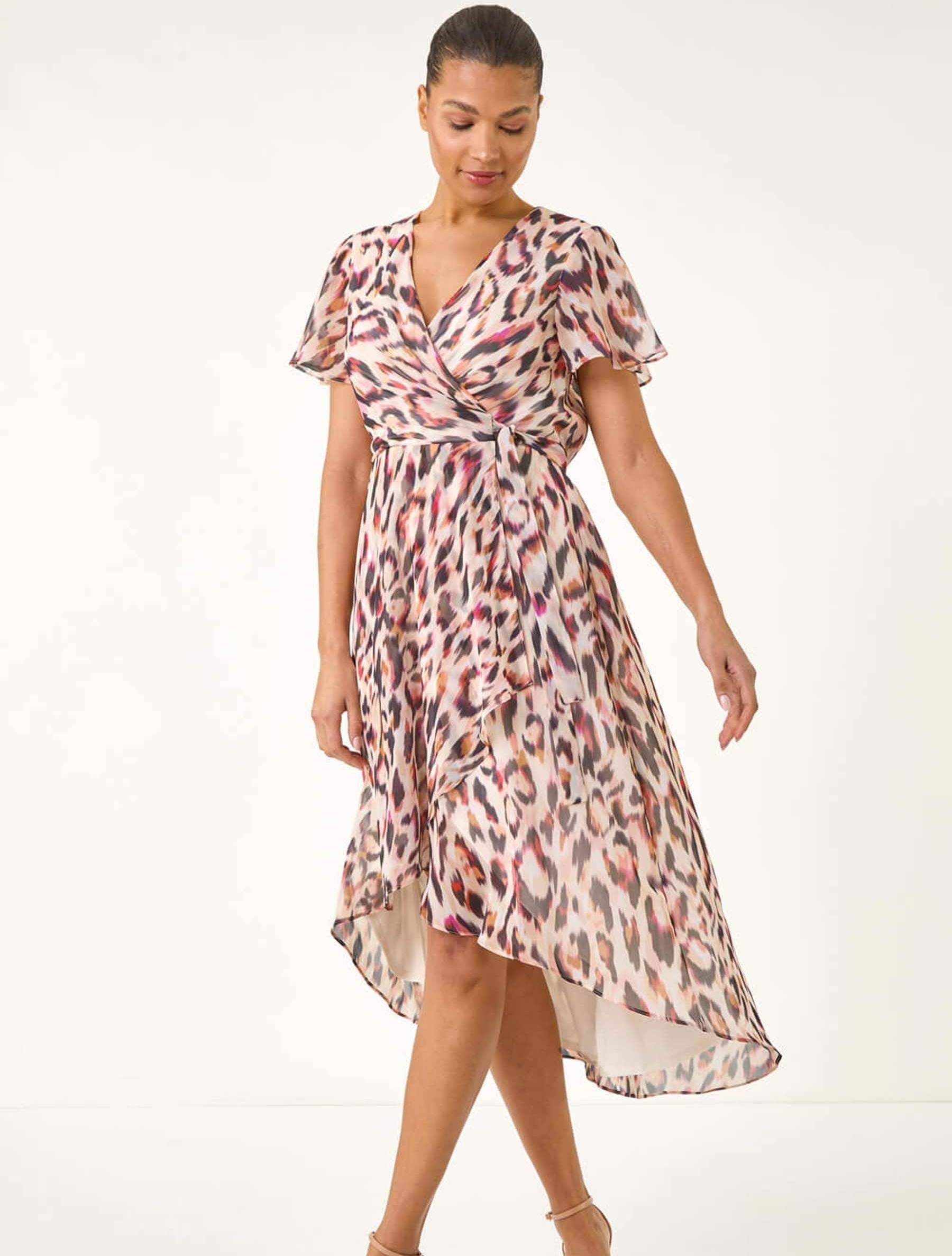 Roman Leopard Ruffle Front Dress - Brown