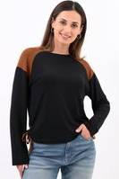 Colour Block Raglan Sleeve Tops - Black