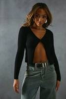 Misspap Rib Knit Button Front Top - Black