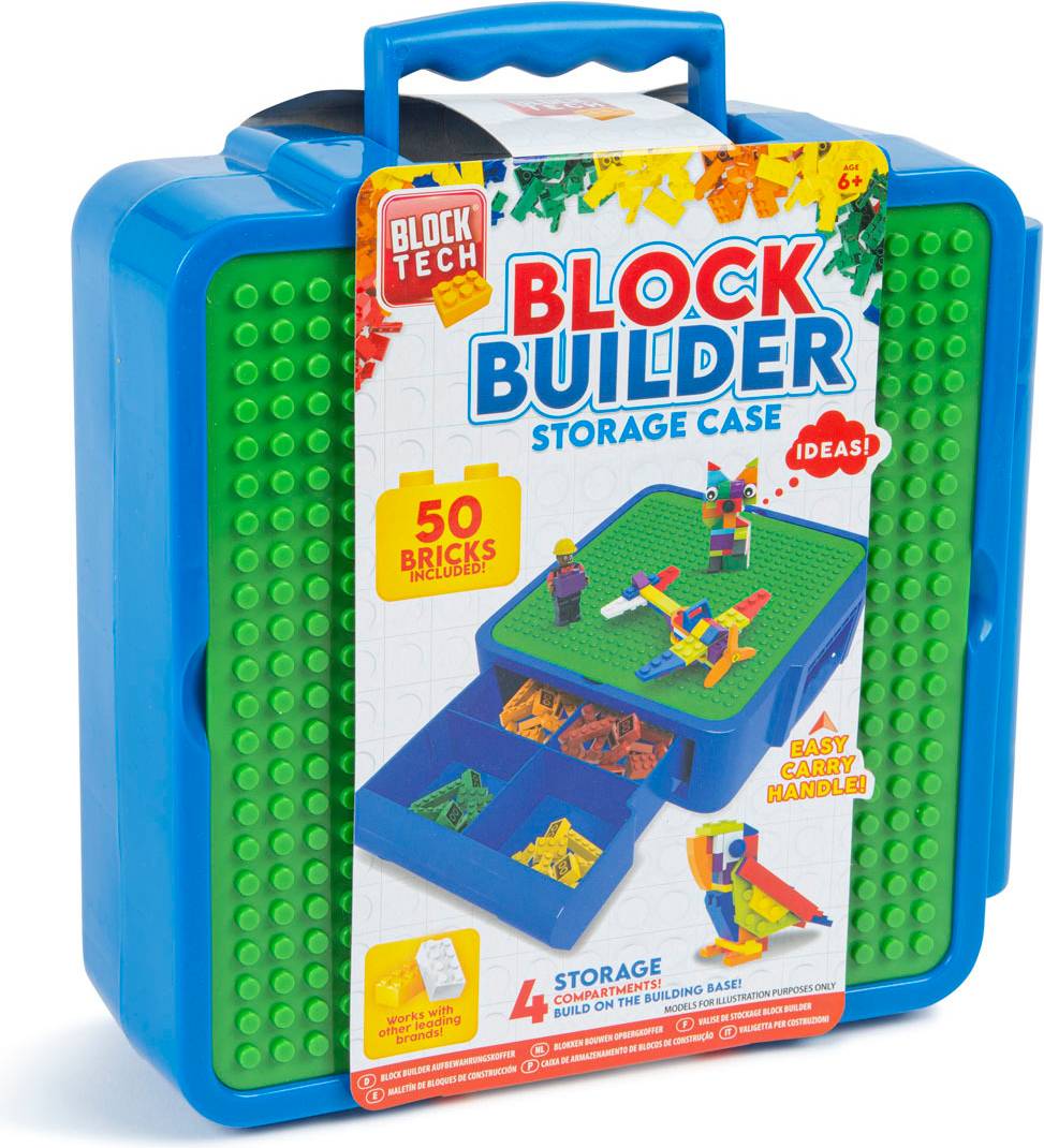 Block Tech Block Builder Storage Case with 50 Bricks Blue