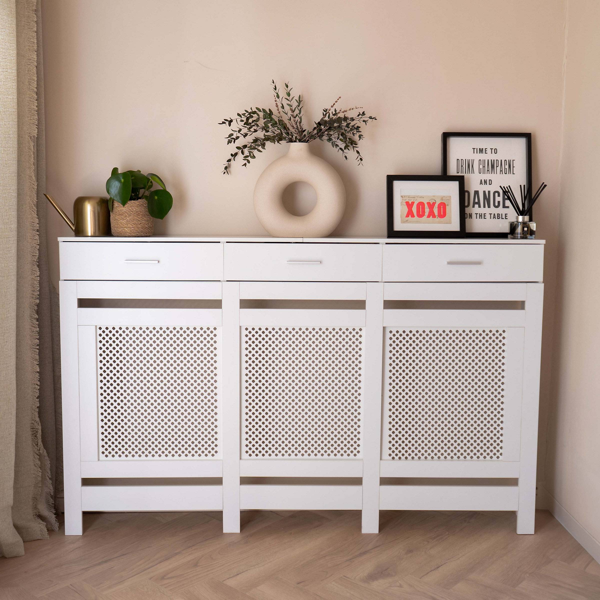 White Radiator Cover With Storage Drawer Large