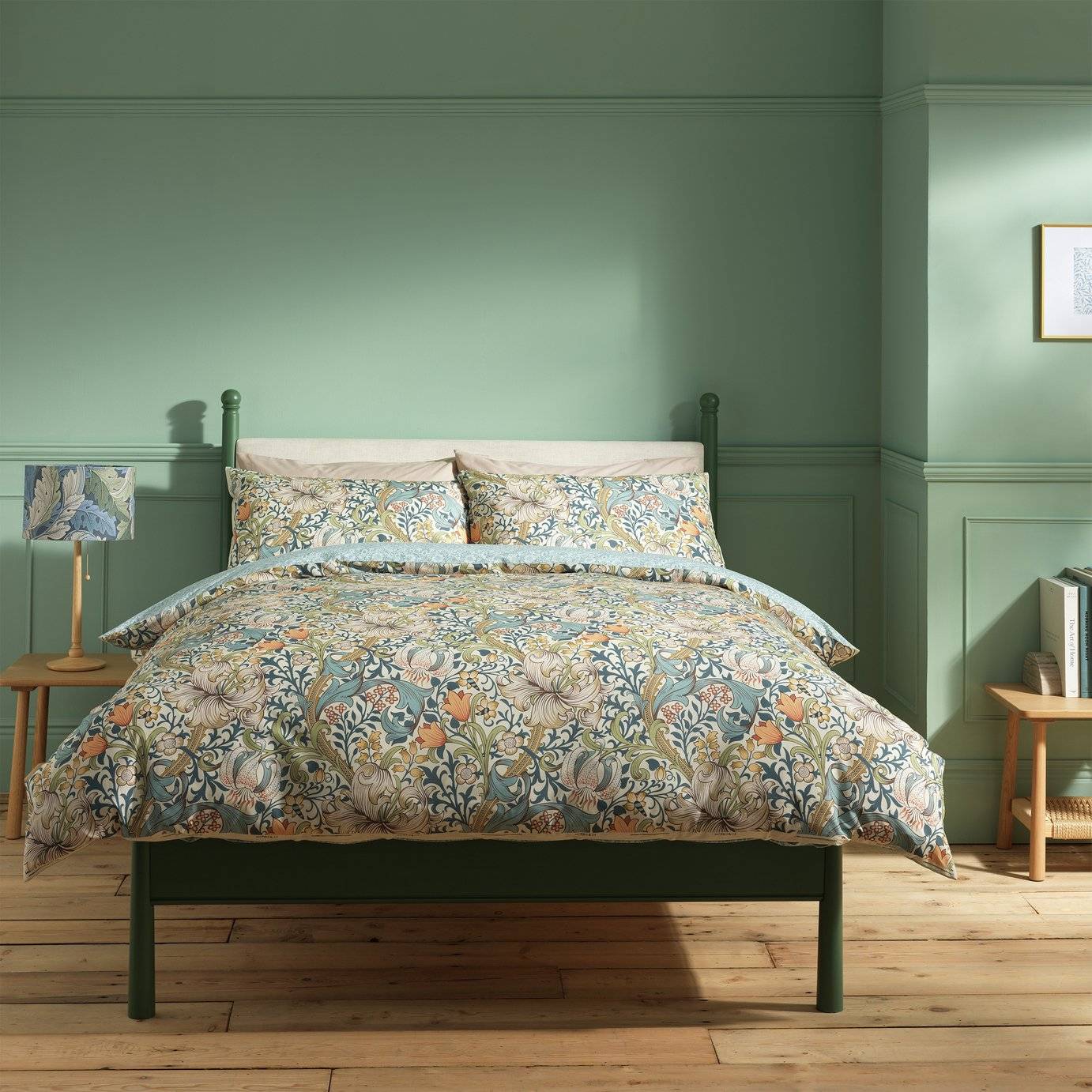 Golden Lily Bedding Set - King Bedspread Blue