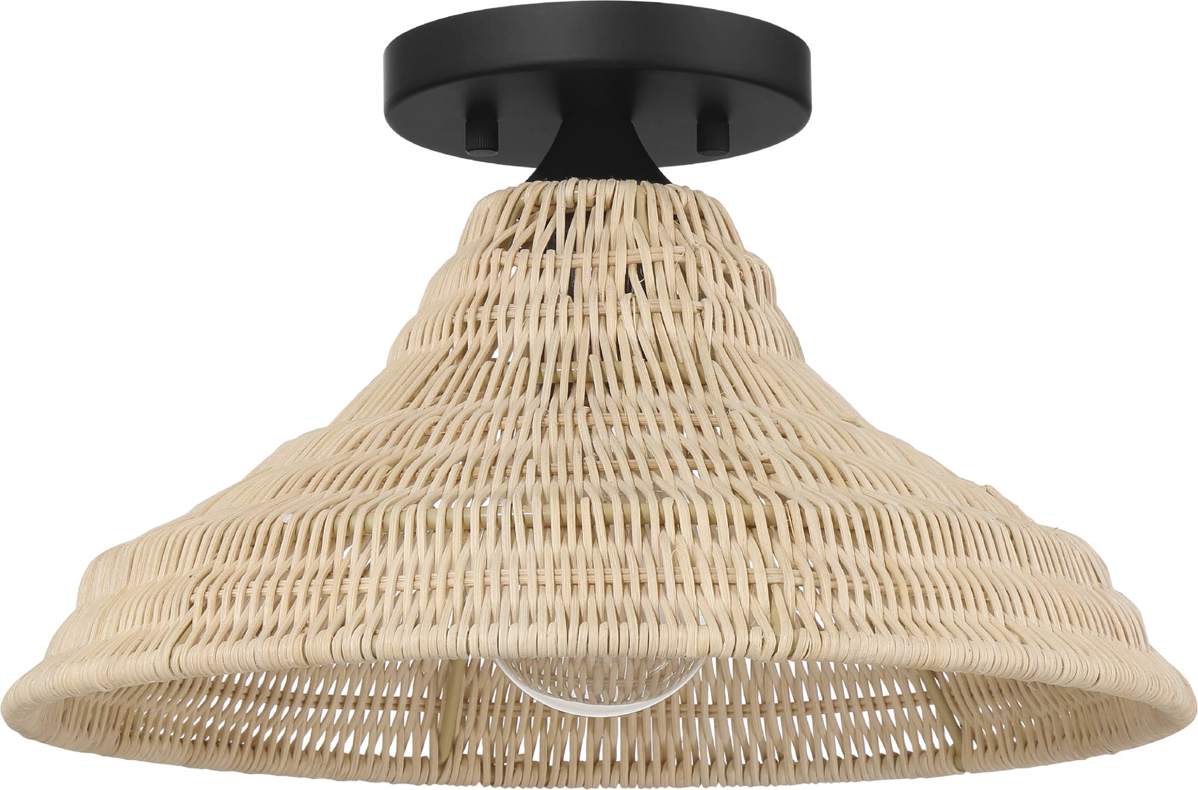 Rattan ceiling fan Hunter Hunter Agoura 14 In Boho Rattan Mount Ceiling Flush Light