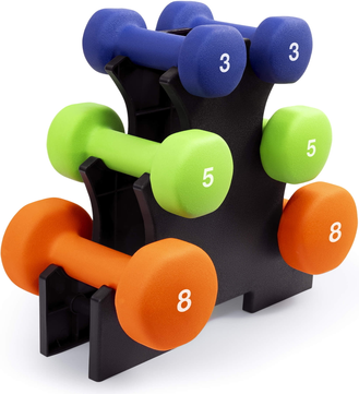 Weight set with rack Impex 32lb Neoprene Dumbbell Set With Rack