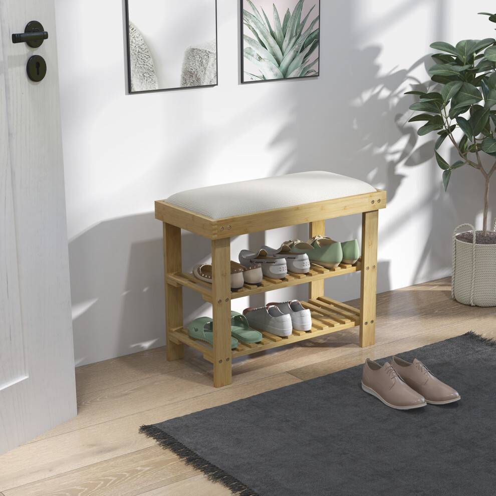 Homcom 3-Tier Storage Bench - Cream Storage Bench