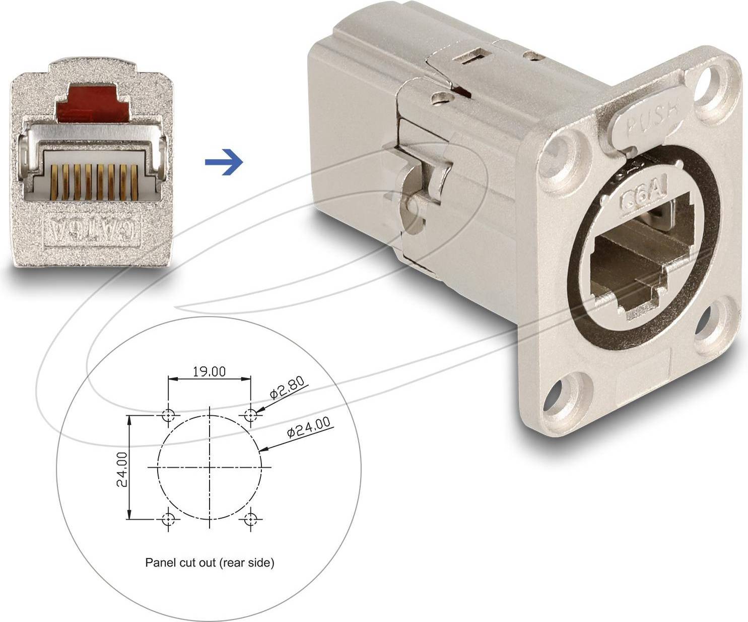 DeLock D-Type RJ45 Panelkoppling Cat 6A STP - Silver