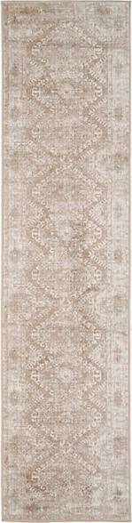 Neutral Beige Bordered Geometric Distressed Runner Rug 60x240 cm