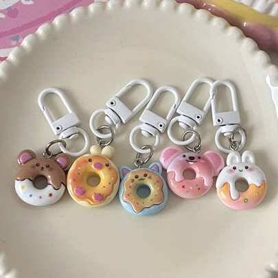 Shein Donut & Cartoon Rabbit Design Key Chain - 5pcs