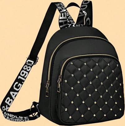 Shein Diamond Check Embroidered Thread Rivet Backpack - Large Capacity