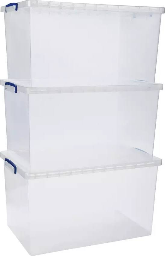 Really Useful Boxes Nesting Box Clear Storage Box 83L 3pcs