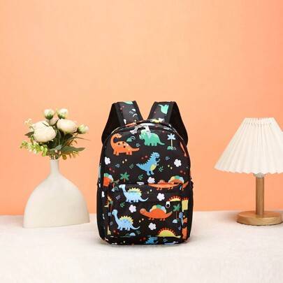 Shein Fashionable Cartoon Dinosaur Nylon Zipper Closure Backpack - Random Print Pattern