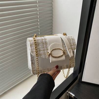 Shein Versatile Plaid Pattern Flap Chain Square Bag