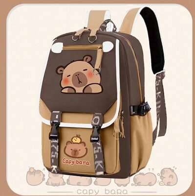 Shein Cute Capybara Pattern Color Contrast School Backpack - Colors