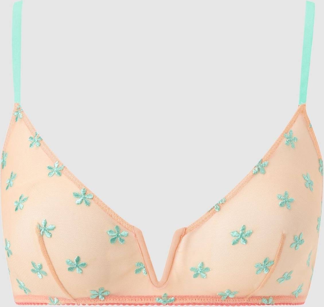 Understatement Mesh V-Balconette - Peach/Turquoise